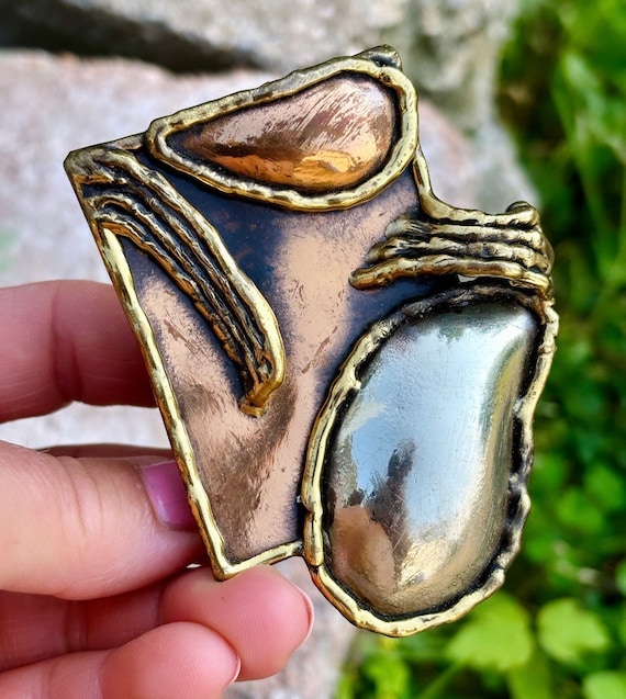 Vintage Exart Mexico Brass Copper Silver Tone Modernist  display picture 3