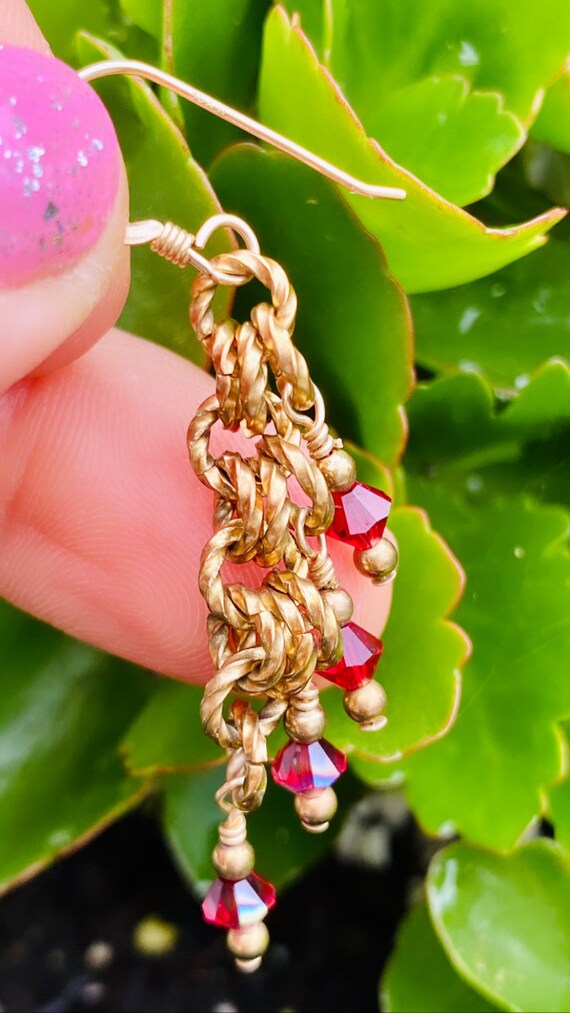 Gorgeous Vintage 14k GF Gold AB Cherry Red Crysta… - image 3