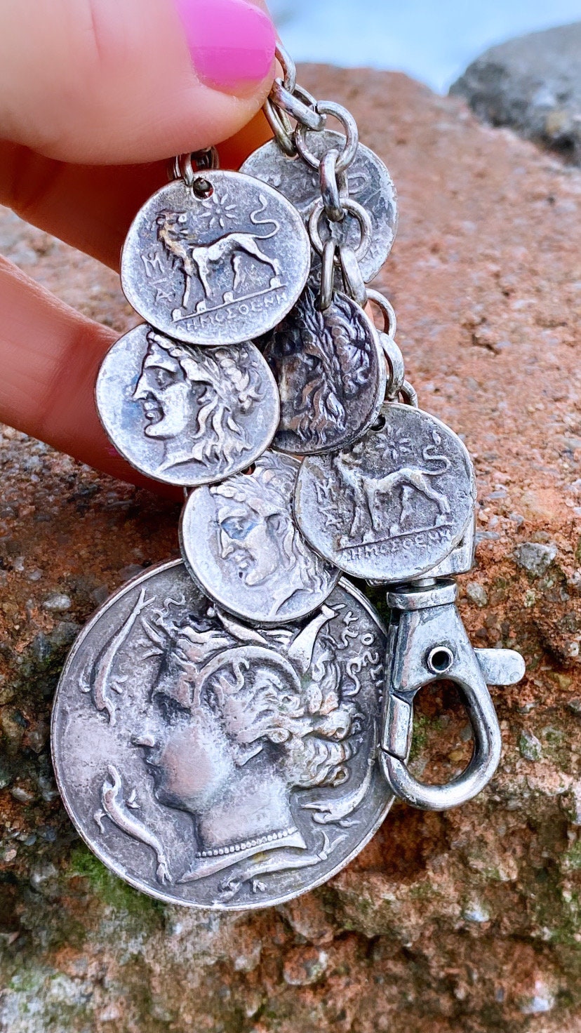Vintage Silver Tone Metal Ancient Greek Coins Key Chain #437 - Etsy