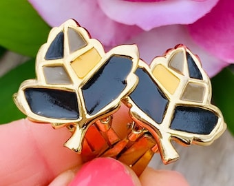 Boucles D'oreilles Vintage LANVIN Clip - Bijou émaillé Doré - Années 70/80 - Occasion