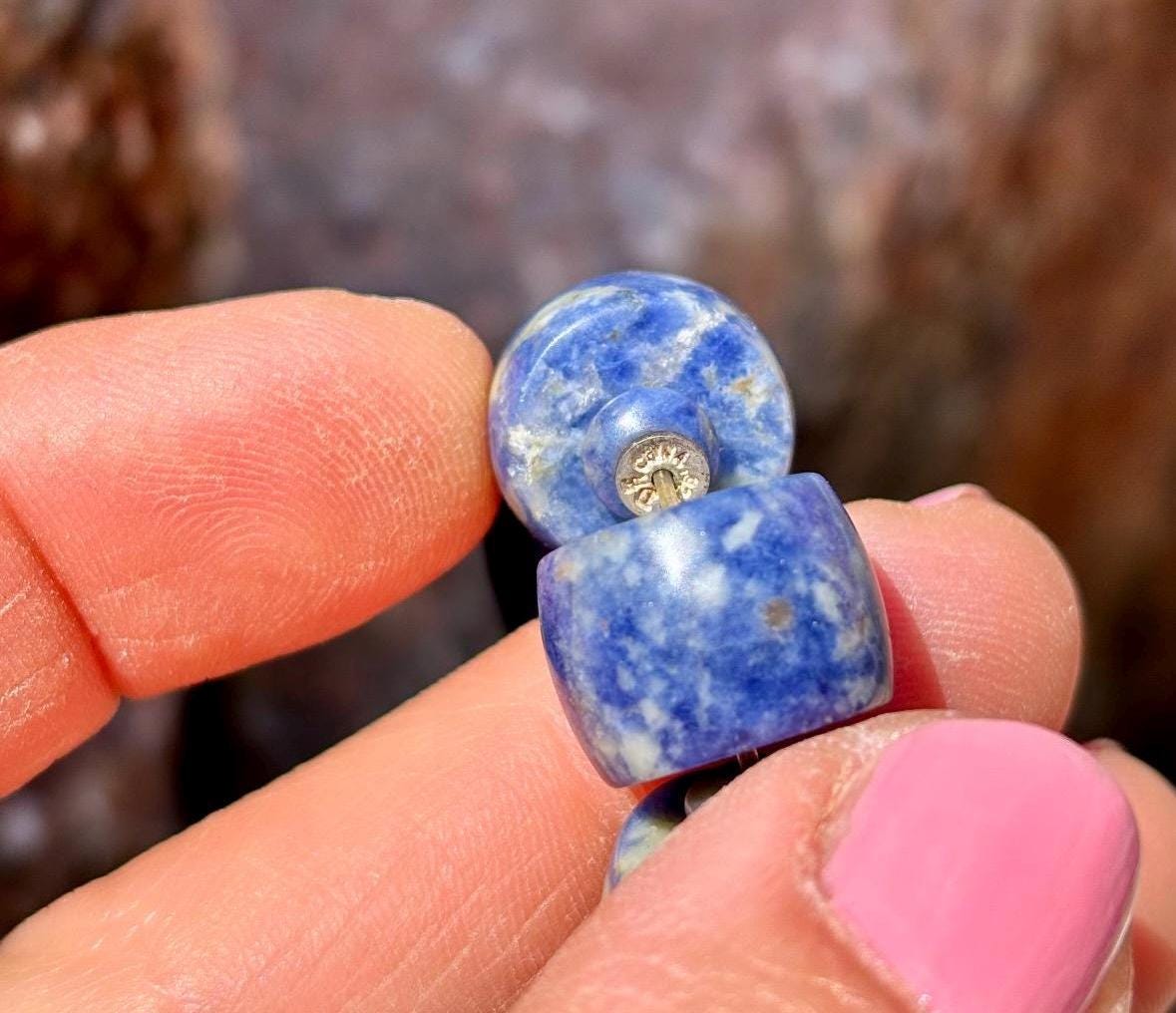 Chunky Blue Sodalite Gemstone Stretch Bracelet - Vintage Jay King