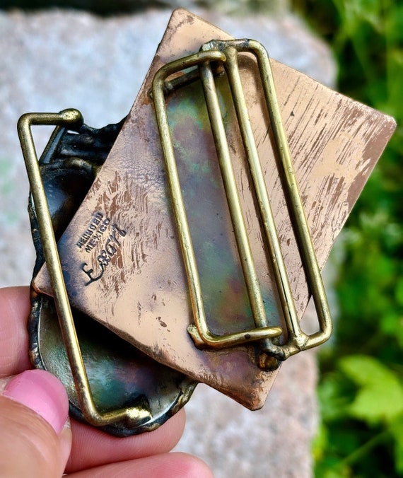 Vintage Exart Mexico Brass Copper Silver Tone Modernist Brutalist