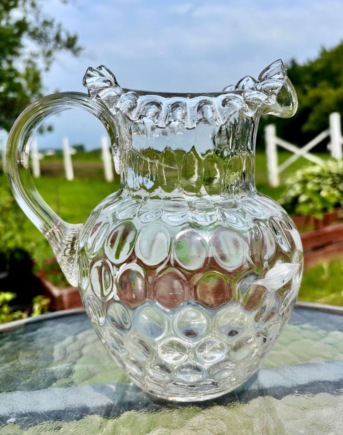 Antique Victorian Hand Blown Glass Pitcher, Floral Decoration - Etsy