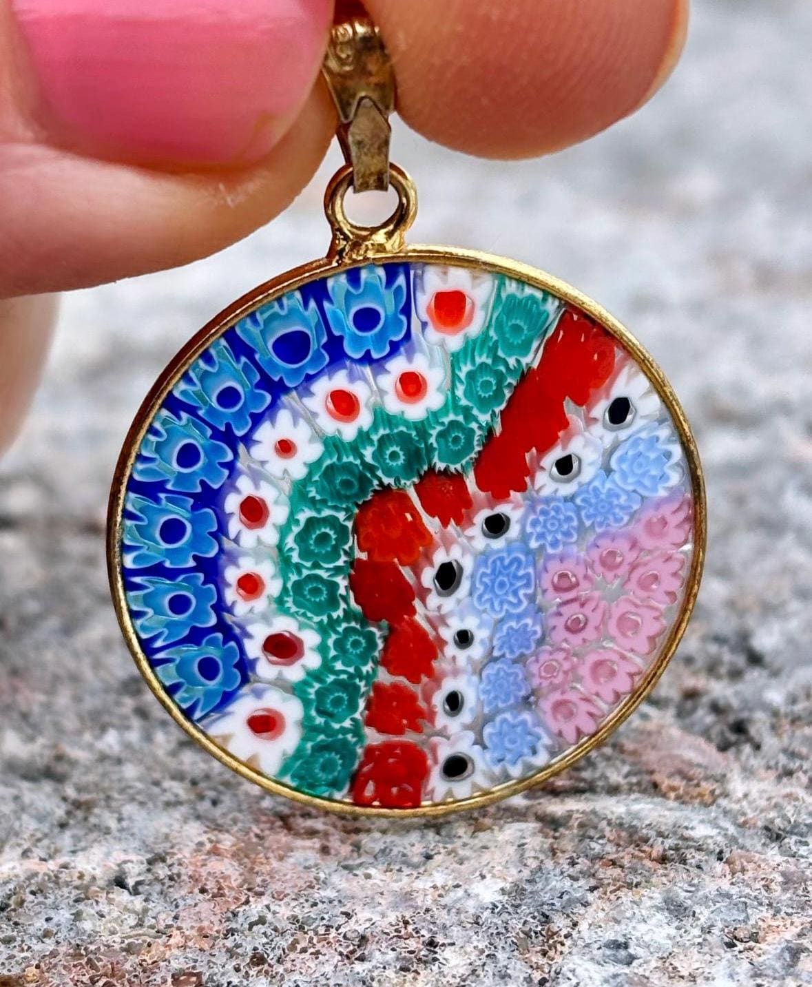 イタリアMURANO GLASS ペンダント【未使用】 AMV Antica Murrina Veneziana Murano Glass Millefiori Multicolor