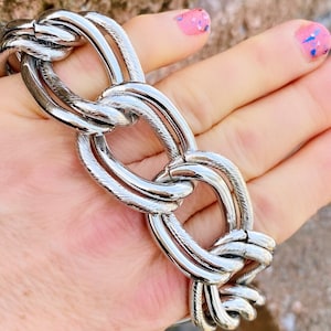 Fabulous Unsigned Silver Tone Large Double Links Chain Bracelet 8”long #345