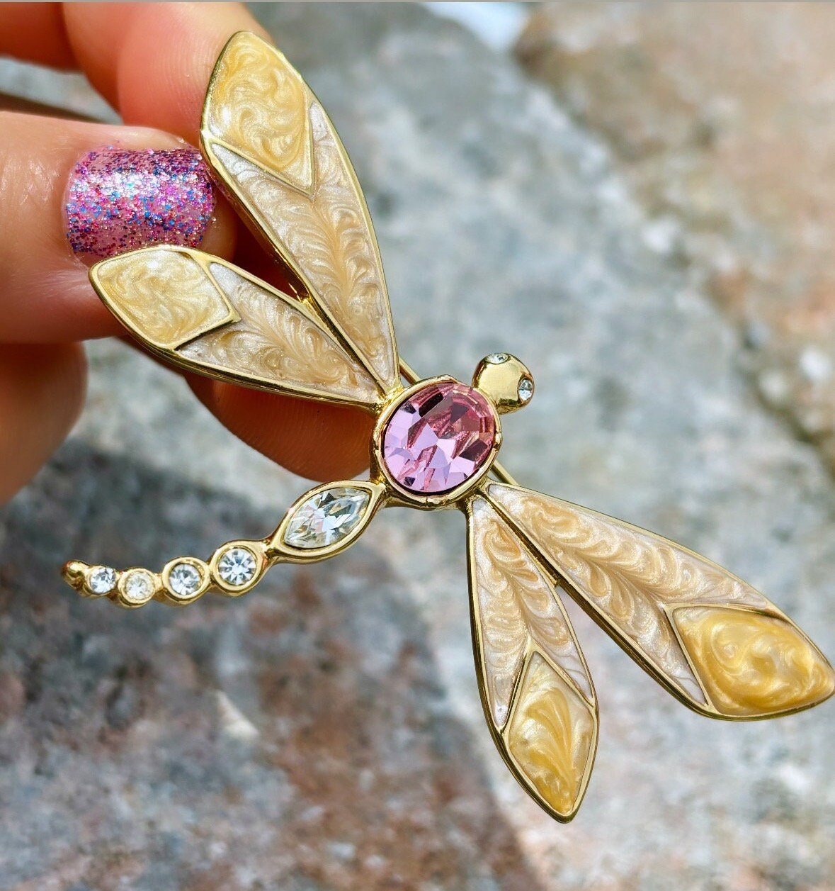Vintage KJL for Avon the Natures Treasure Dragonfly Brooch Pin by