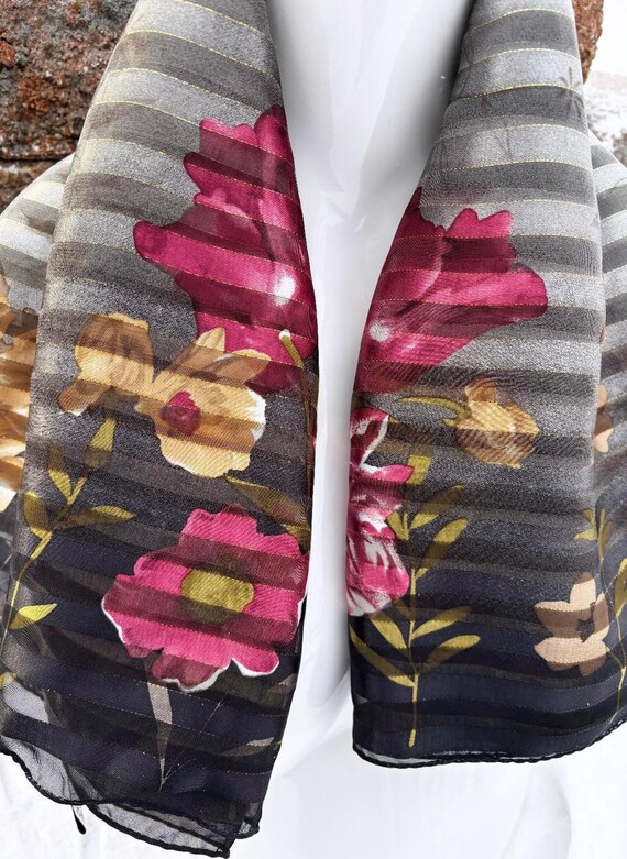 Colorful Floral and Striped Scarves Vintage Floral Striped Scarf - Etsy main image 4