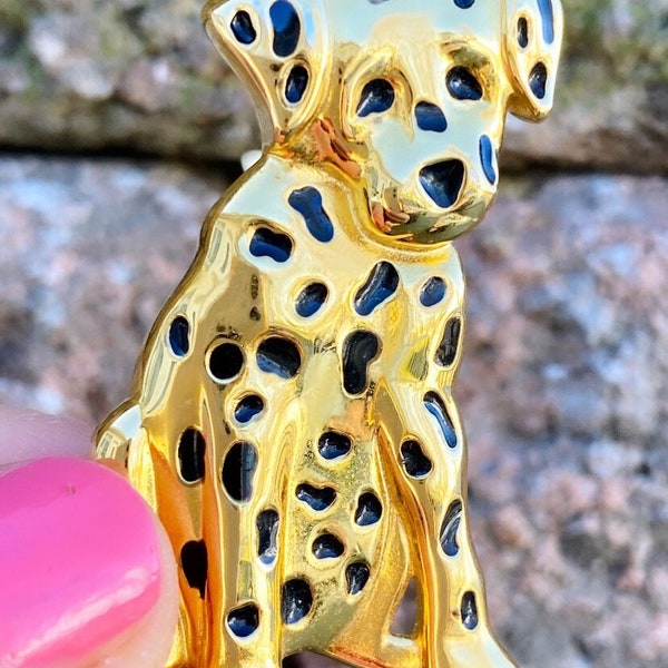 Vintage AK Anne Klein Gold Tone  Black Enamel Dalmatian Dog Pin Brooch #267