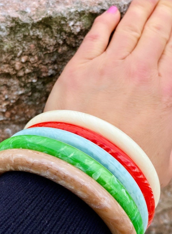 Beautiful 5 Marble Lucite Stacking Tube Bangle Bracelets #505 - Etsy