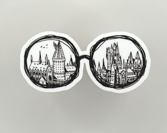 Magic Castle Glasses Sticker: Bookish Kindle Laptop Decal