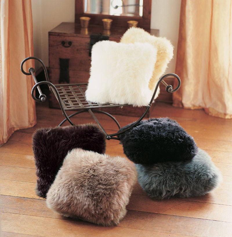 Housses de coussin en peau de mouton - Lammfell Kissenbezug - Sheepskin Cushion Covers - Sheepskin Cushion Covers 50 x 50 cm