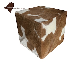 Gepolsterter Pouf mit abnehmbarem Rindslederbezug - Cowhide Pouf Ottoman 40 x 40 x 40 cm