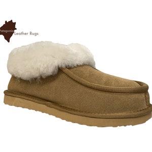 Pantoufles en peau de mouton ベージュ avec semelle en caoutchouc - Hausschuhe lammfell- Pantoffel neu echt Lammfell ベージュ mit Gummisohl