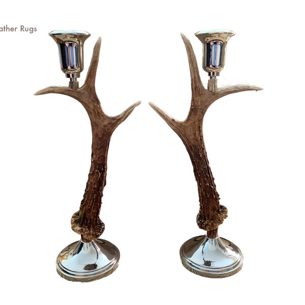 Pair of candlesticks with real roe deer antlers - Paar Kerzenhalter mit echtem Rehgeweih