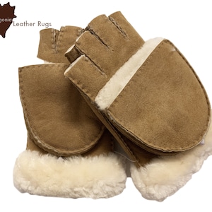 Lambskin Glove-Mittens Half Finger with Coverage - Convertible Gloves - Driving Gloves - SMS Gloves - Flip Mitten Fingerless Glove