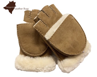 Lambskin Glove-Mittens Half Finger with Coverage - Convertible Gloves - Driving Gloves - SMS Gloves - Flip Mitten Fingerless Glove