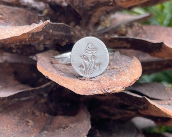 Mushroom Ring | Handmade Mushroom Stamped Ring | Spring Mushroom Sterling Silver Ring