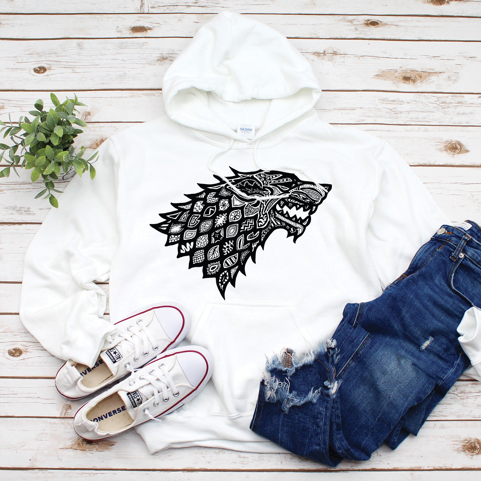 Floral Wolf Game Of Thrones Hoodie Game Of Thrones Unisex Etsy