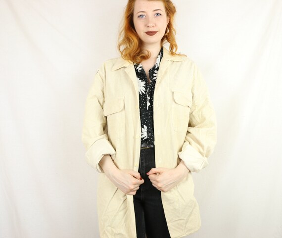 Versatile Vintage Cream Cord Shirt Jacket for Men