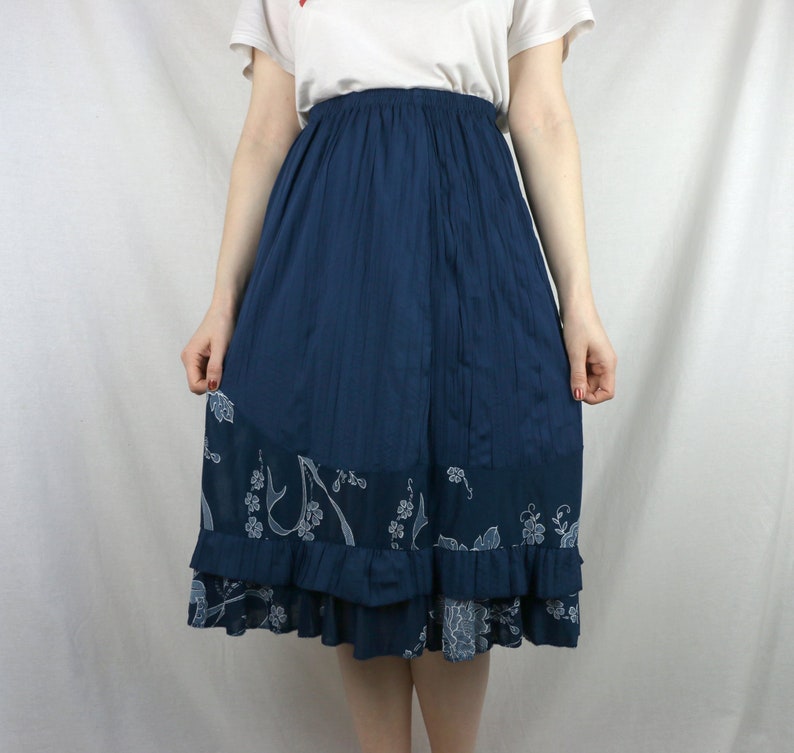 blue floral midi skirt