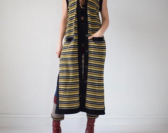 Vintage 90s—does-70s stripey maxi long cardigan with pockets