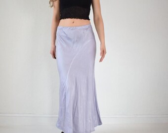 Vintage 90s style Ghost slinky silky lilac satin midi-maxi skirt