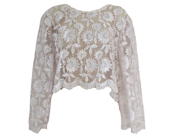 Vintage sheer mesh lace top with scalloped hem