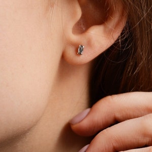 Marquise salt and pepper diamond studs, Tiny gemstone studs, Small diamond stud earrings image 3