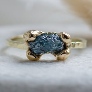 Uncut diamond ring in solid gold 14K, Nature inspired engagement ring