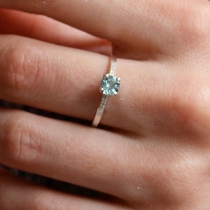 Aquamarine diamond engagement ring 14K White gold aquamarine ring March birthstone ring