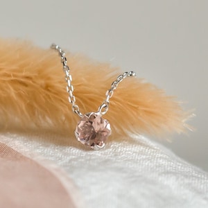 Roze morganite ketting, massief gouden morganite hanger ketting, natuurlijke morganite