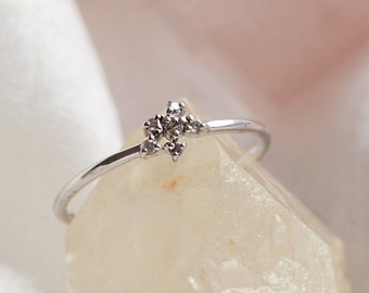 Tiny cluster diamond ring, Salt and Pepper ring, Unique engagement ring