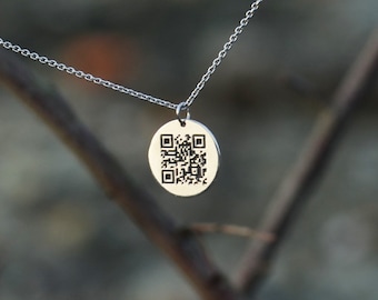 Gold pendant with QR code, Secret message necklace, QR code jewelry, Unisex personalised code necklace