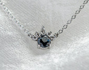 London blue topaz necklace, Simple diamond necklace, March birthstone necklace