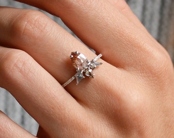 Brown pear diamond ring Nature inspired engagement ring Diamond crown ring