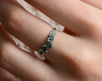 Curved moss agate ring, Unique moss agate engagement ring, Organic wedding ring