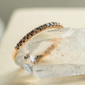 Salt & Pepper Diamond Ring, Grey Diamond Eternity Band, Minimalist Stackable Ring, Thin Rose Gold Statement Ring for Women