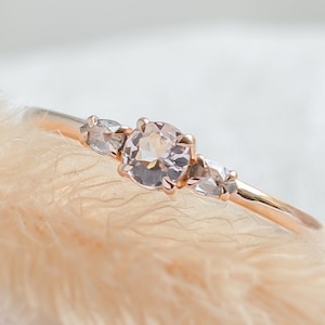 Peach morganite engagement ring, Diamond & Morganite cluster ring in Rose gold 14K