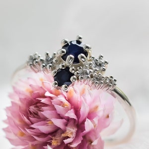 Sapphire and diamond cluster ring, Unique diamond Engagement ring