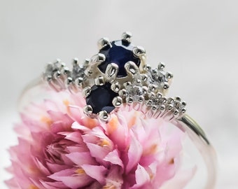 Sapphire and diamond cluster ring, Unique diamond Engagement ring