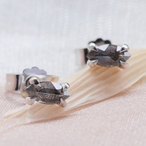 Marquise salt and pepper diamond studs, Tiny gemstone studs, Small diamond stud earrings image 1