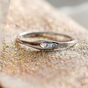 Simple diamond ring, Anniversary ring with engraving, Thin gold ring