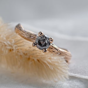 Branch engagement ring with salt and pepper diamond in Rose gold 14K