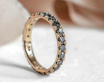 Gray diamond eternity ring in Rose gold 14K, Salt & Pepper stacking ring