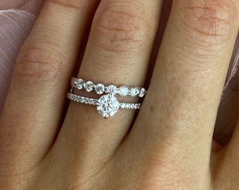 Engagement ring set with moissanites, Classic wedding ring set, Solid gold eternity ring set
