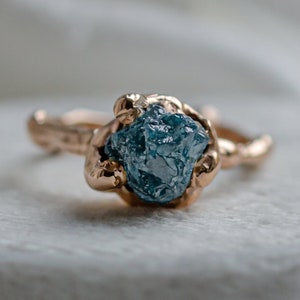 Rough diamond engagement ring, Raw blue diamond ring, Alternative promise ring