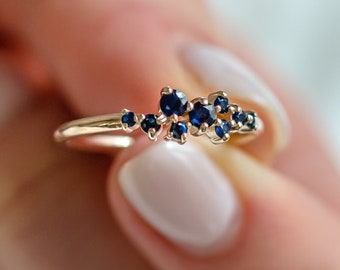 Sapphire cluster ring, Light blue sapphire ring, Natural sapphire ring, September birthstone ring, Cluster engagement ring