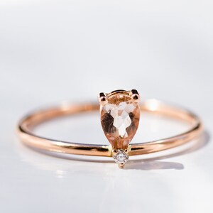 Bague en morganite poire Bague de fiançailles en morganite pêche Bague en morganite délicate