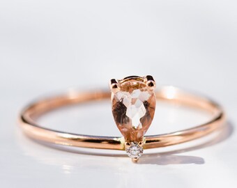 Pear morganite ring Peach morganite engagement ring Dainty morganite ring