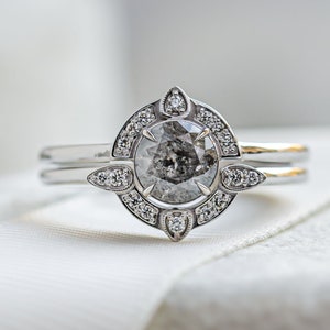 1ct Brillantschliff Salz & Pfeffer Diamant Ring Set, Naturdiamant Ring gefasst in Weißgold 14K